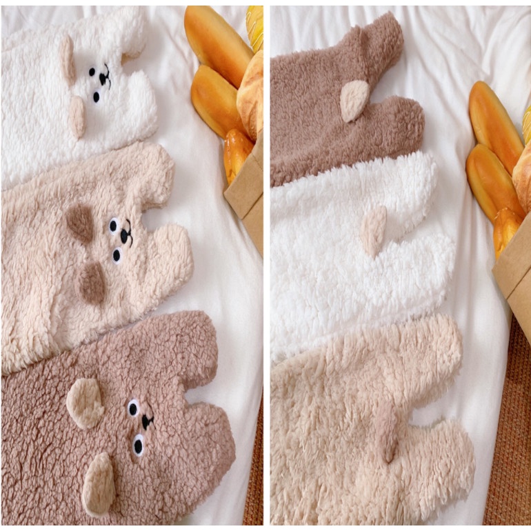 Khăn choàng cổ lông cừu thời trang nữ cute đi chơi quà tặng Giáng Sinh Gấu mập dễ thương