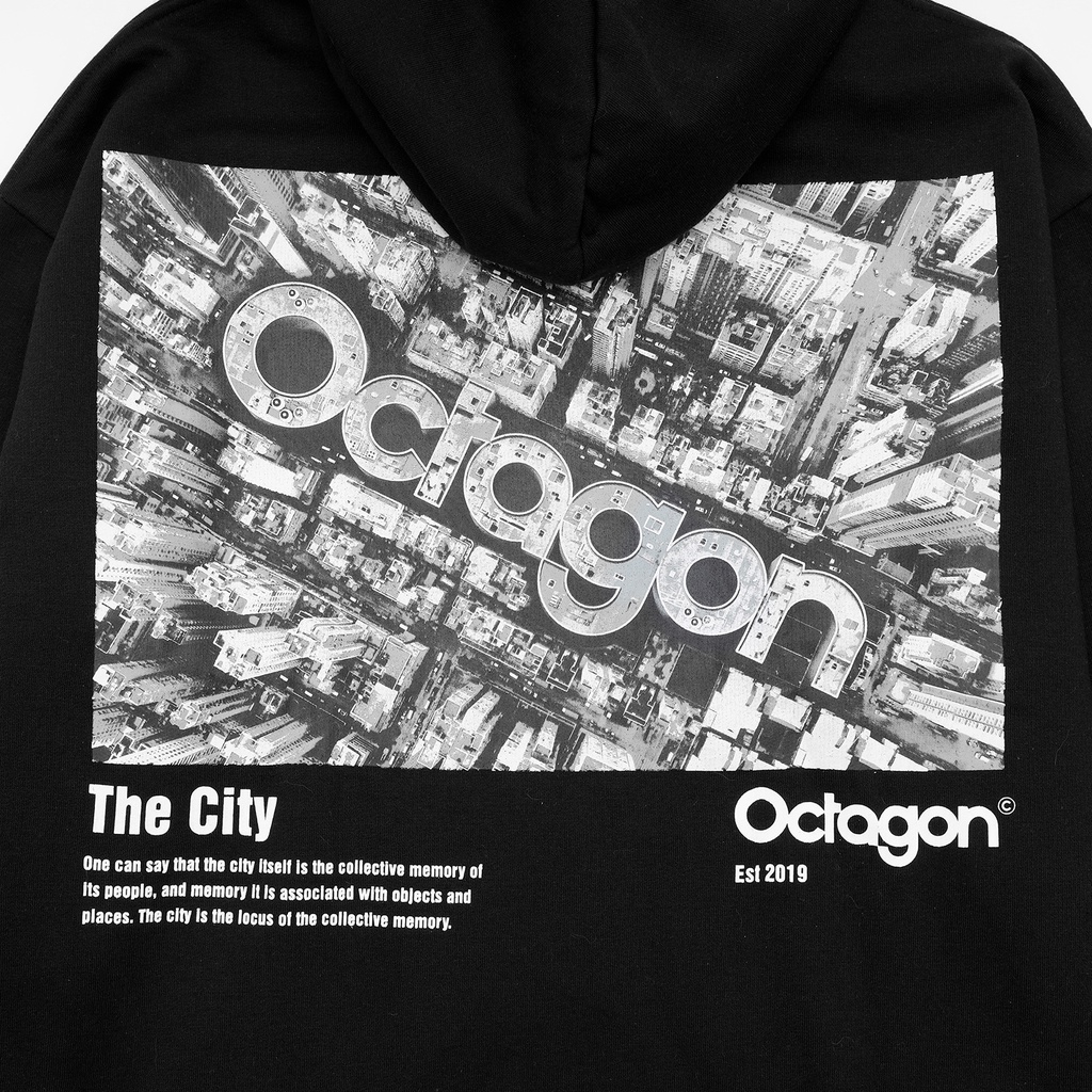 Áo Hoodie Nam Nữ Form Rộng OCTAGON THE CITY Vải Nỉ Bông Màu Đen