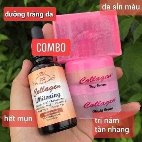 Combo kem và serum COLLAGEN PLUS VIT E dưỡng trắng cho da sạm nám