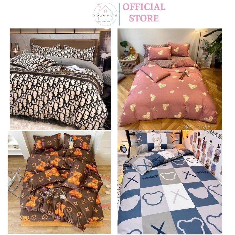 Bộ ga gối 3 món chất cotton poly phong cách hàn quốc trẻ trung (ga+ 2 vỏ gối) XIAOMIMI