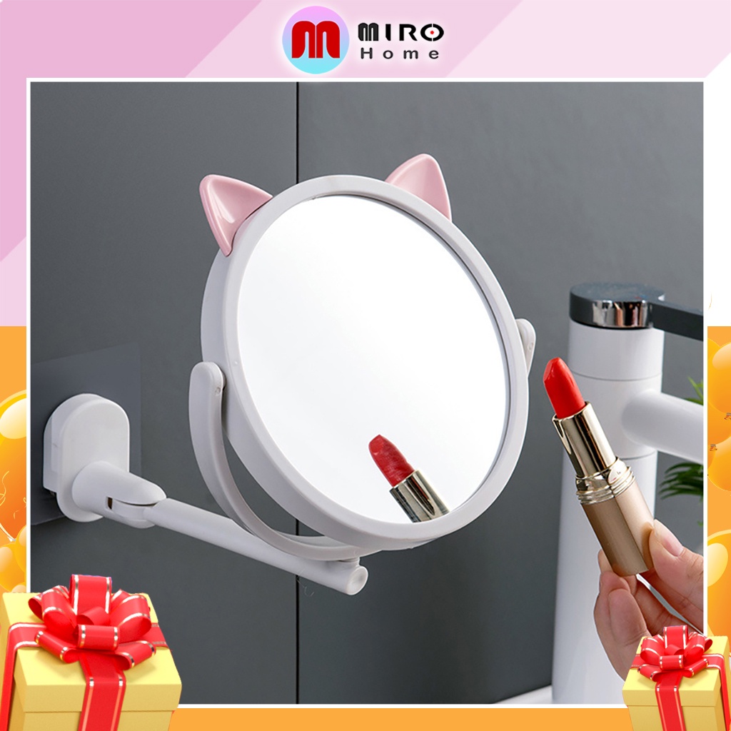 Gương gắn tường phòng vệ sinh xoay 360 độ mẫu tai mèo gắn tường tiện lợi MIROHOME