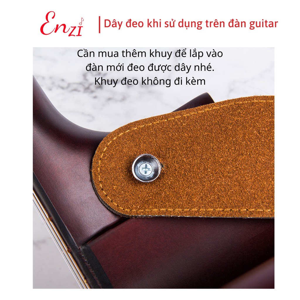 Dây đeo đàn guitar ukulele đàn classic, acoustic ghi ta bass  ghita điện phối da lộn màu đen kem nâu Enzi