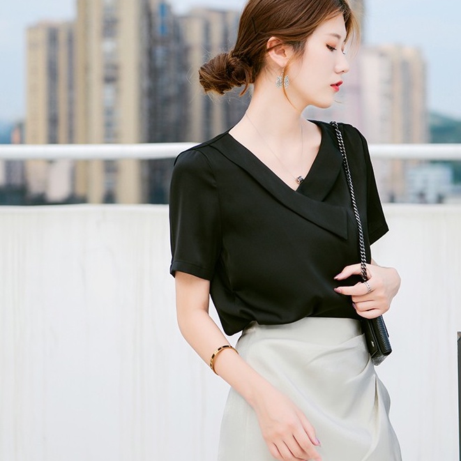 Áo sơ mi nữ kiểu cổ xếp tay ngắn công sở Chunxuu, chất vải Voan cao cấp mềm mịn mát - SP23