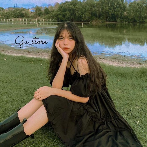 Váy 2 Dây Ngực Trễ Vai Buộc Cổ Chất Liệu Đũi Dày Dặn Daisy Boutique Mã SP000122