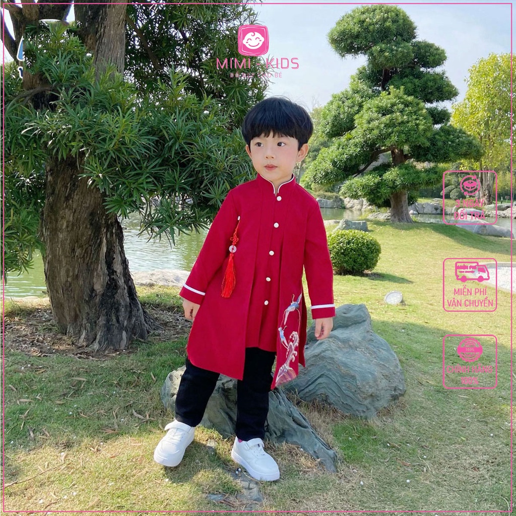 Áo dài cách tân cổ tàu thêu hạc size lớn cho bé từ 12-34kg mẫu mới 2022 mimi kids Bộ quần áo bé trai mặc Tết AO21023