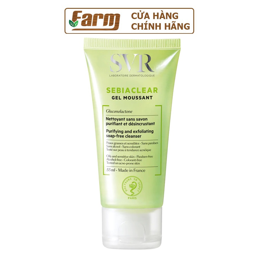 Gel Rửa Mặt Tạo Bọt Cho Da Dầu Mụn SVR Sebiaclear Gel Moussant 55ml