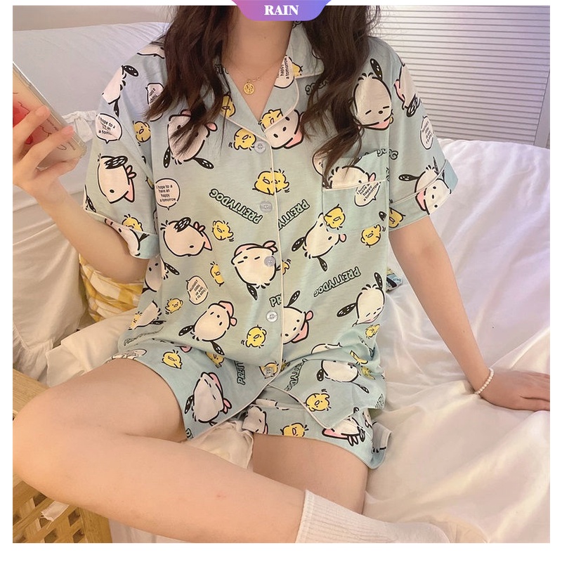 Bộ Đồ Ngủ Hai Mảnh In Họa Tiết Hoạt Hình Sanrio Pochacco Ngọt Ngào Đáng Yêu Cho Nữ