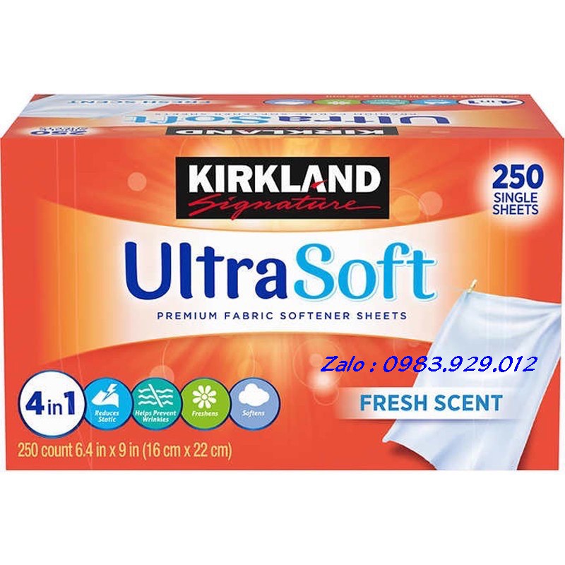 Giấy thơm quần áo kirkland ultra soft của Mỹ, giấy sấy quần áo làm phẳng quần áo nguyên hộp 250 tờ