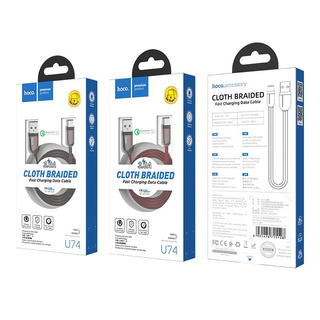 Cáp sạc nhanh Hoco U74 hợp kim kẽm 2.4A dài 1.2m