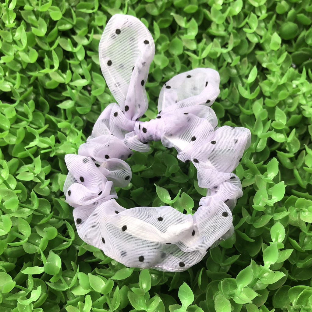 Cột (buộc) tóc scrunchies tai thỏ voan chấm bi xinh xắn M66
