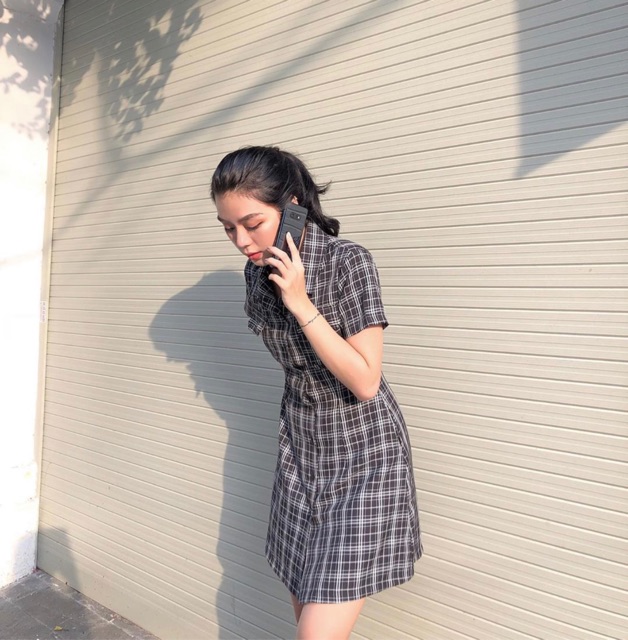 ĐẦM XINH CARO BO THUN Ở SAU LƯNG CỔ SƠMI - ĐẦM SAY DRESS ( kèm ảnh trải sàn ) | BigBuy360 - bigbuy360.vn