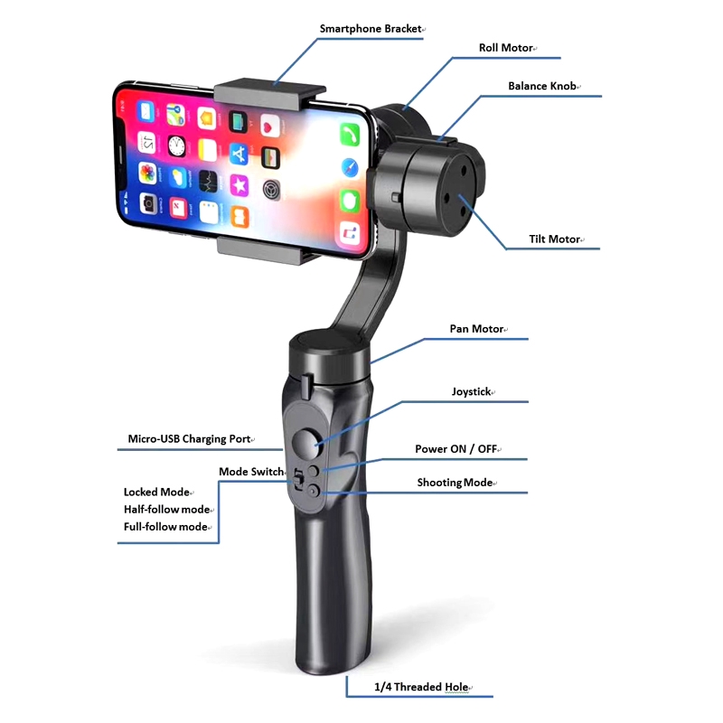 Gimbal chống rung điện thoại cho Android và IOS, 3 trục, xoay 360°, trợ lý chụp ảnh quay phim bảo hành 12 tháng F6