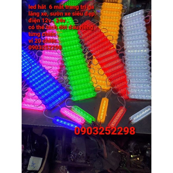 Vỉ 20 bóng led hoặc10 bóng led 6 mắt trang trí ga lăng , sườn xe tải, xe khách , xe hơi 12v 24v các màu siêu đẹp