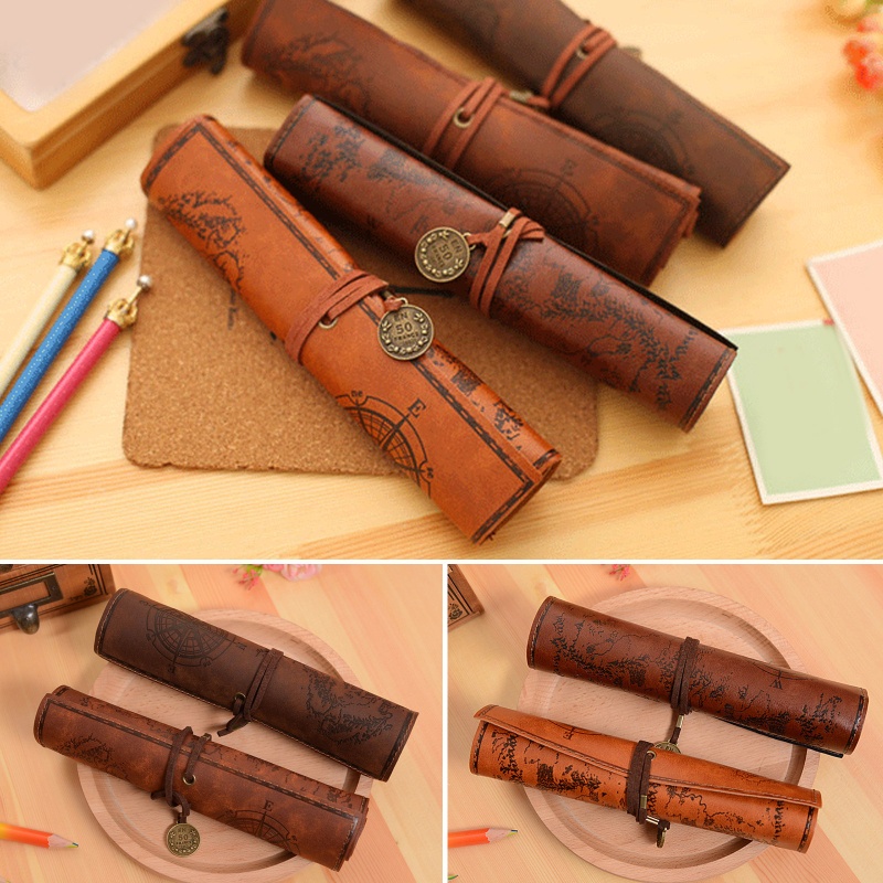 Túi Da Cuộn Đựng Bút / Mỹ Phẩm Phong Cách Retro