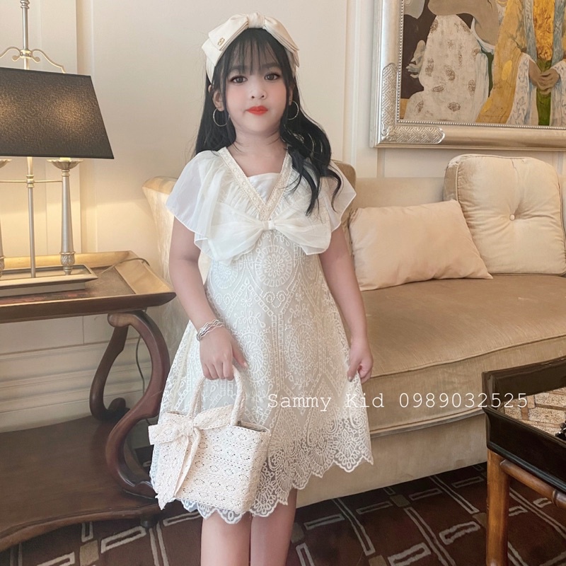 Váy Ren Nơ Tiểu Thư cao cấp cho bé gái size đại 15-40kg sang chảnh Nữ tính