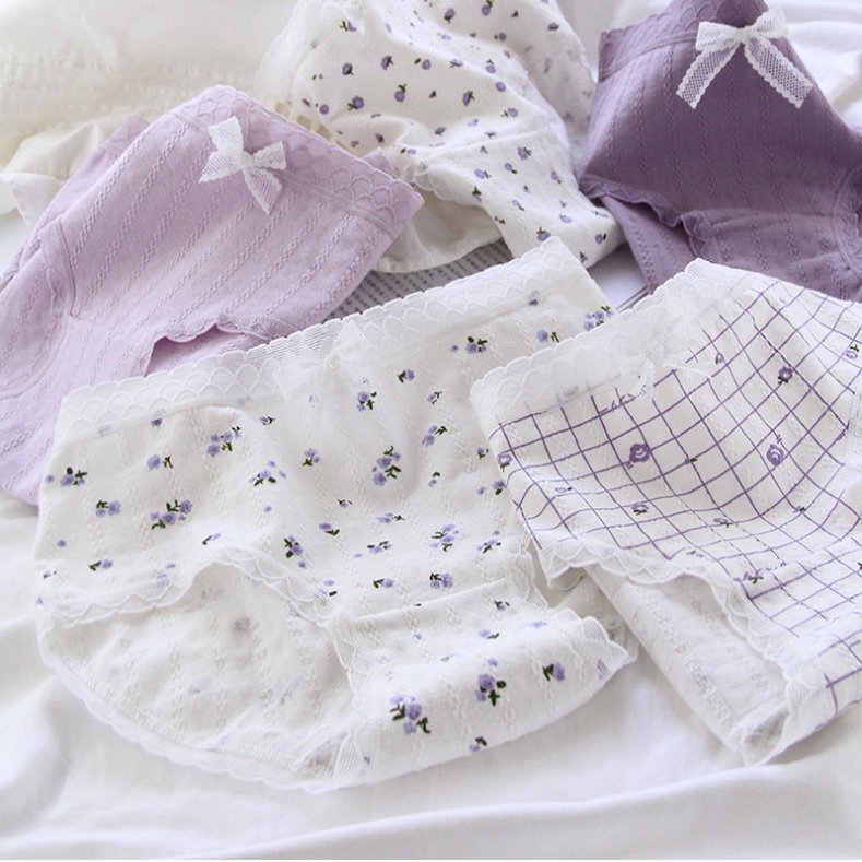 Quần lót nữ dễ thương chất liệu cotton thấm hút mồ hôi khử mùi đặc biệt tím họa tiết xinh xắn Missie Q09