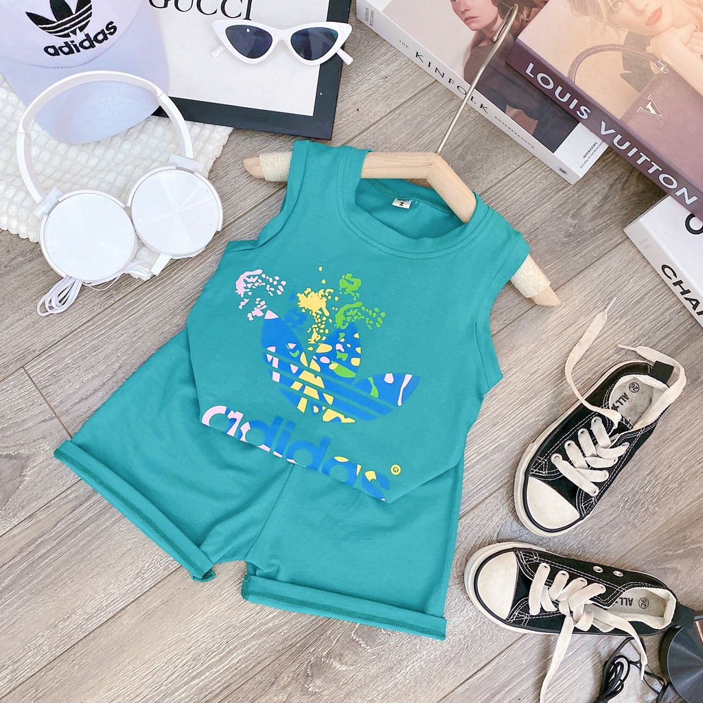 Bộ ba lỗ bé trai chất cotton QC họa tiết ba lá thấm hút mồ hôi tốt cho bé