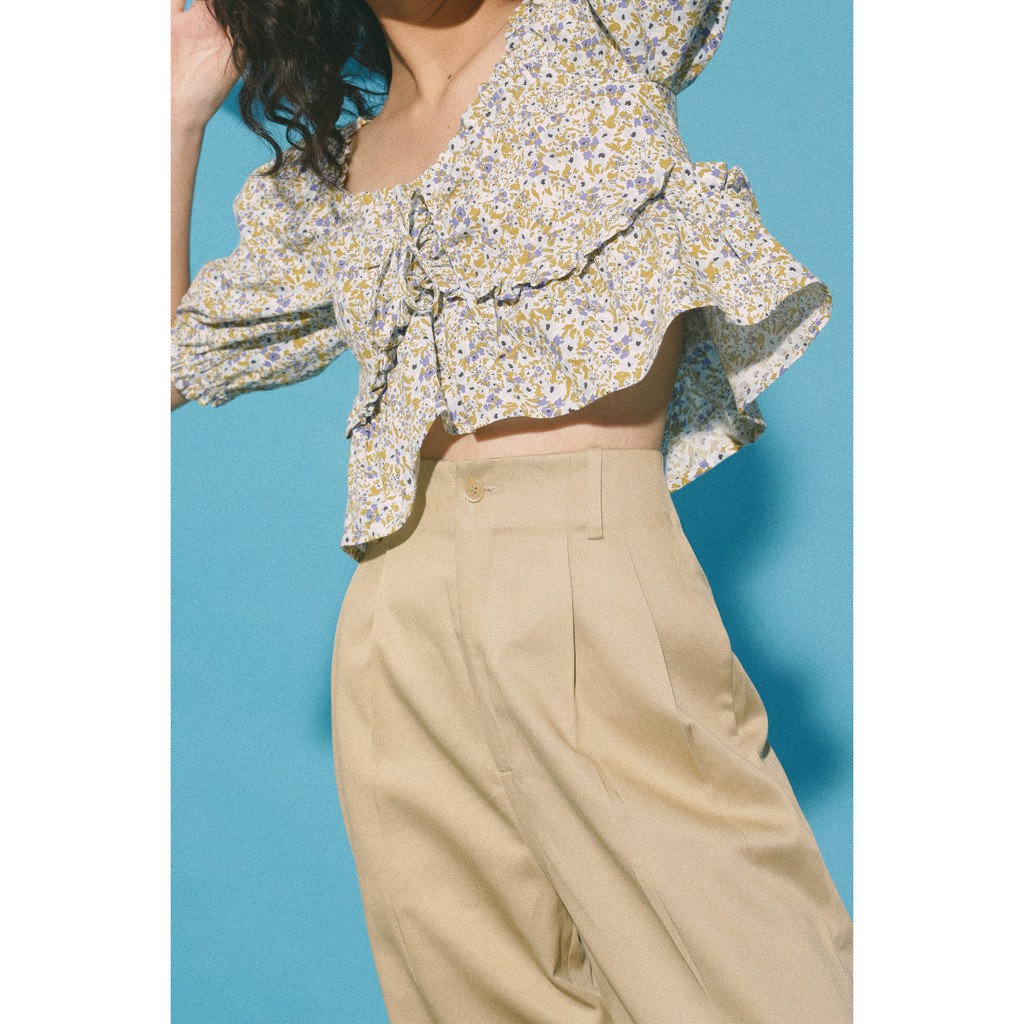 Quần dài ống suông xếp ly thời trang GAGO side pocket straight pants màu kem GO3347 | BigBuy360 - bigbuy360.vn