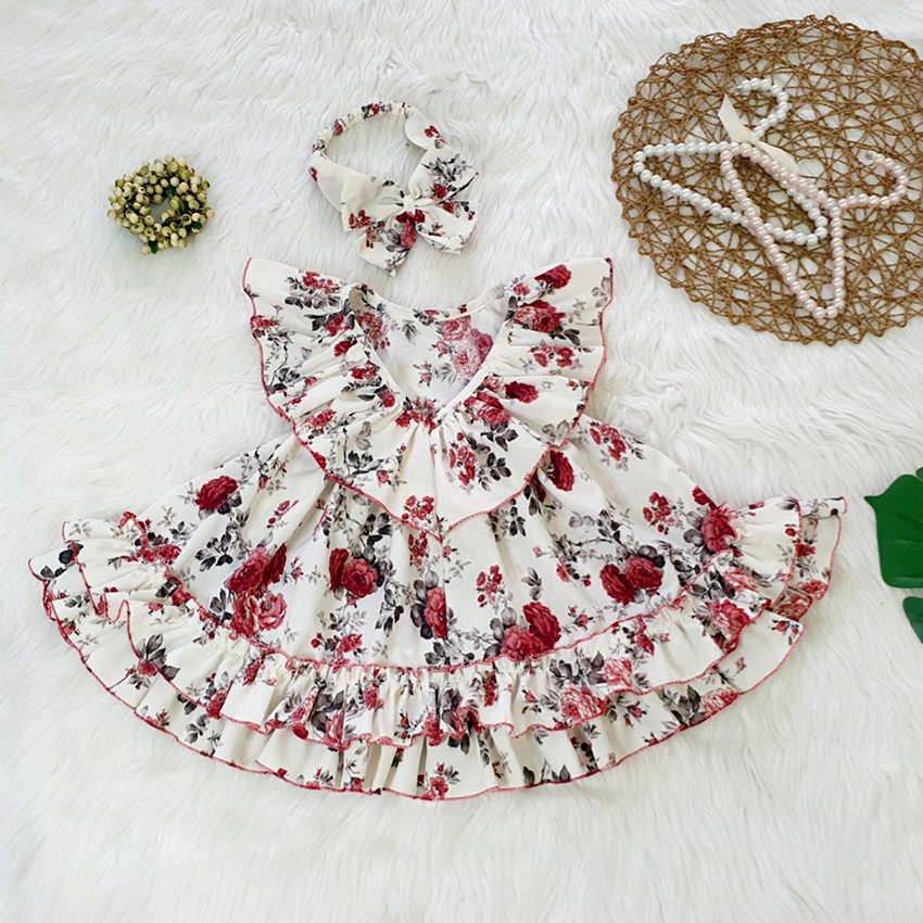 Váy đầm hoa hồng cho bé gái xinh xắn TẶNG KÈM TURBAN dễ thương hàng thiết kế cao cấp thích hợp đi chơi, đi tiệc MG74