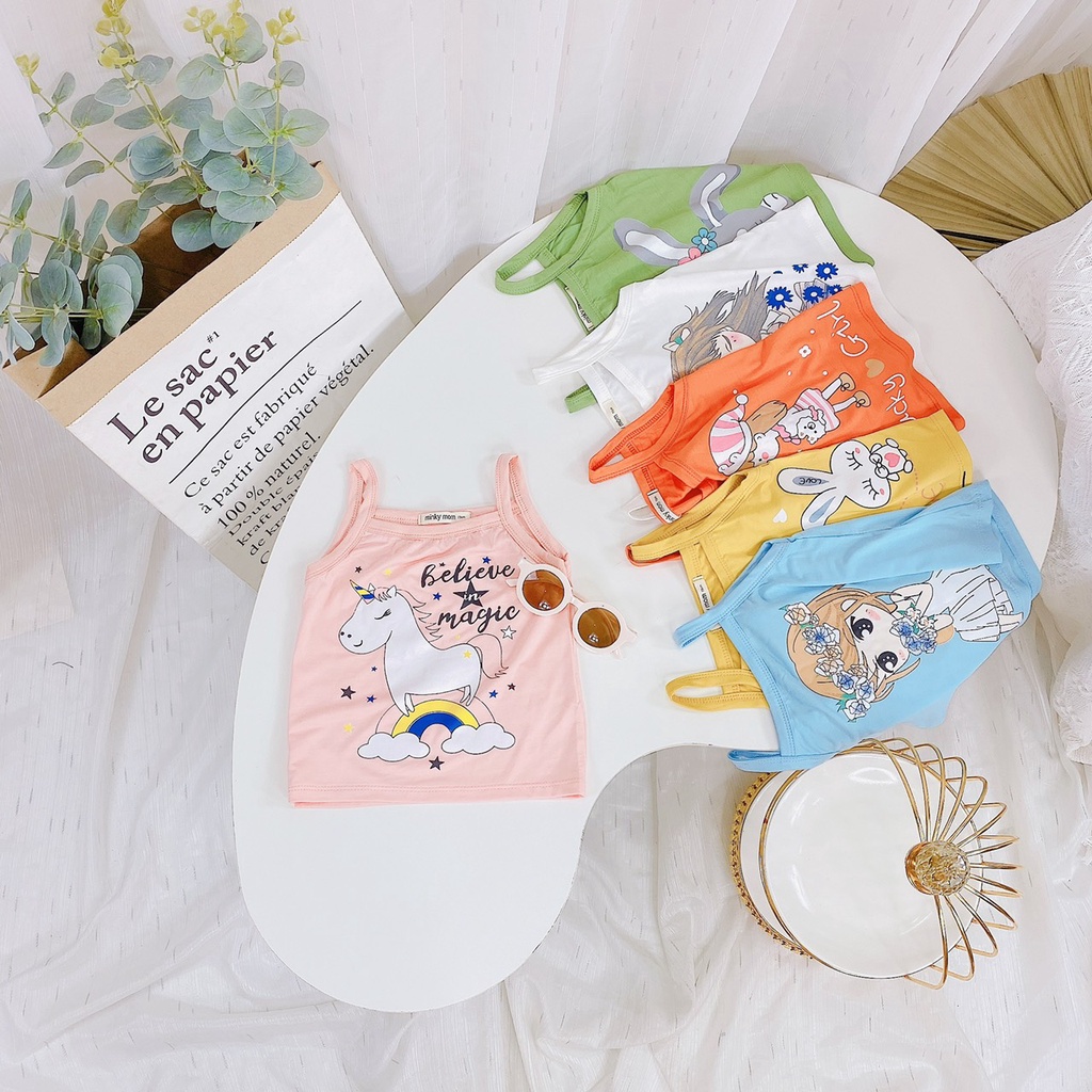 Áo 2 dây cho bé gái chất thun lạnh in họa tiết mặc mát ngày hè