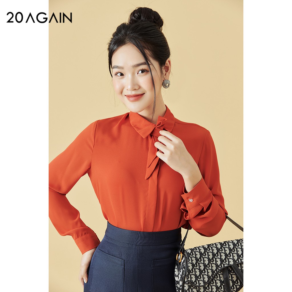 Áo sơ mi nữ dài tay cổ đức 20AGAIN, thiết kế cổ nơ thanh lịch, vải voan cát cao cấp ASW0624 | BigBuy360 - bigbuy360.vn