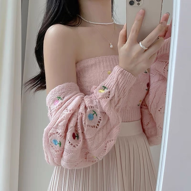 Set áo ống+áo khoác croptop len dệt kim cực xinh xắn phong cách ulzzang Hàn Quốc SAM SAM BOUTIQUE
