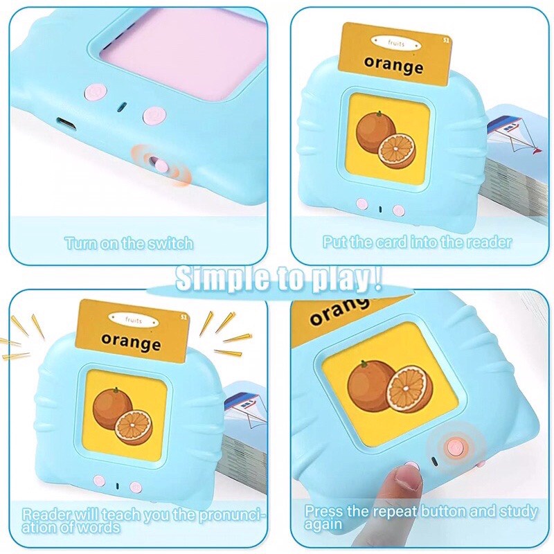 [510 từ vựng] Máy đọc thẻ từ vựng Tiếng Anh tiếng Việt flashcard 255 thẻ 510 từ vựng tặng kèm dây sạc pin - Smart Baby