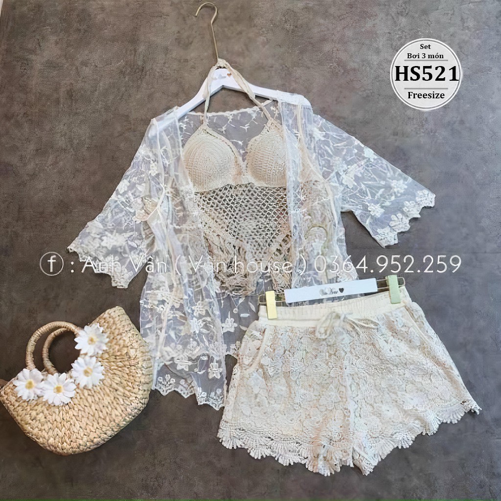 Set bikini lưới đi biển bigsize nữ 3 món - Quần + Áo + Áo khoác - size dưới 80kg - Đồ bơi bigsize 3 món -Trơn và Thổ Cẩm | BigBuy360 - bigbuy360.vn