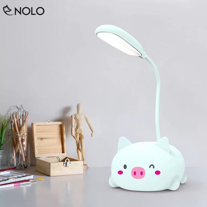 Bộ Đèn LED Để Bàn Pin Sạc Thân Cổ Có Thể Gập Xoay 360 Độ Hình Chú Heo Mini Model MM01 Dễ Thương