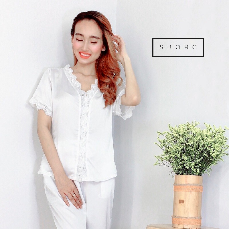 Đồ bộ nữ trung niên SBORG pijama lụa satin cao cấp tay ngắn quần dài viền ren có túi 45 - 65 kg quà tặng mẹ và vợ | BigBuy360 - bigbuy360.vn