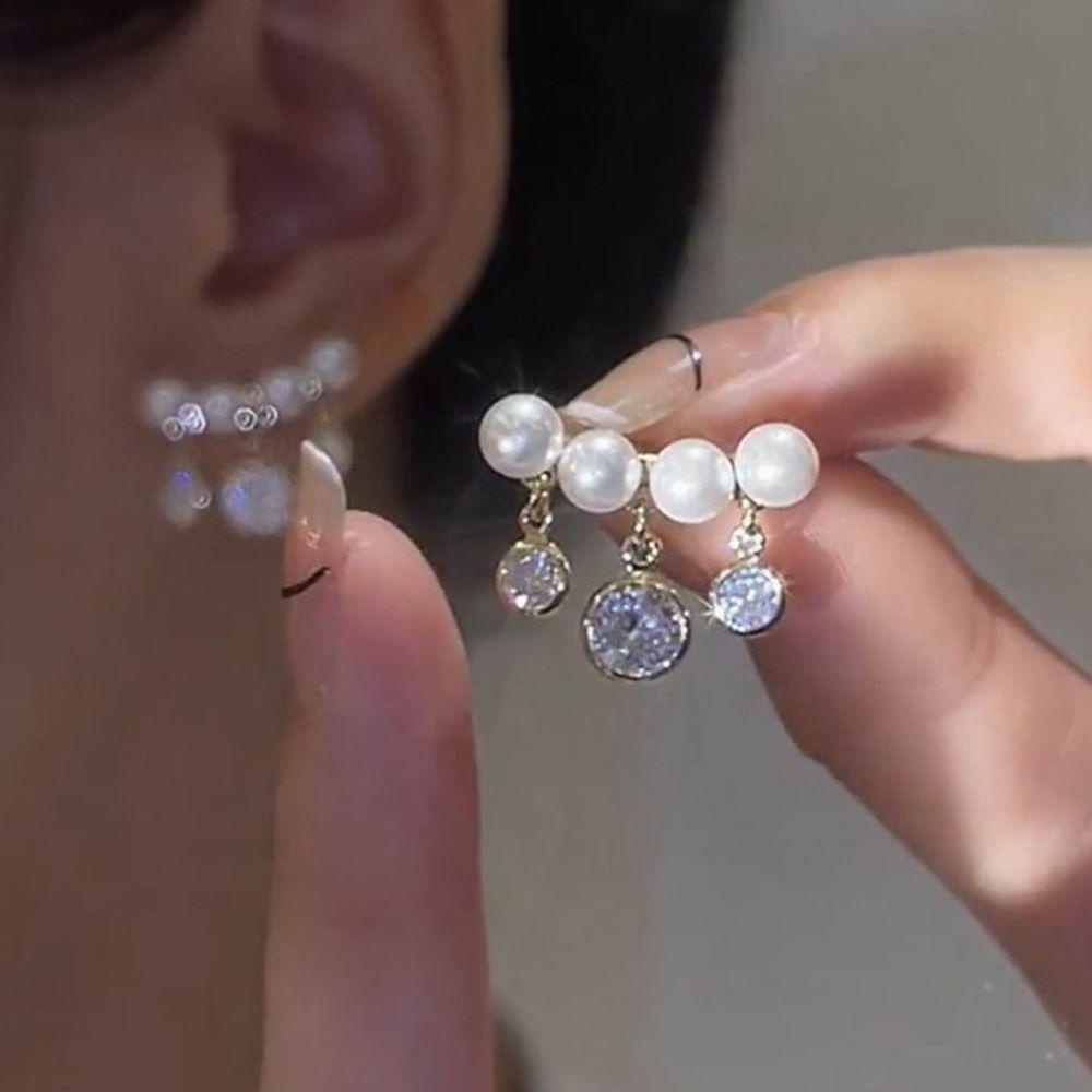 VANES1 Bông Tai Đính Ngọc Trai Màu Sắc Đơn Giản Phong Cách Hàn Quốc Cho Nữ