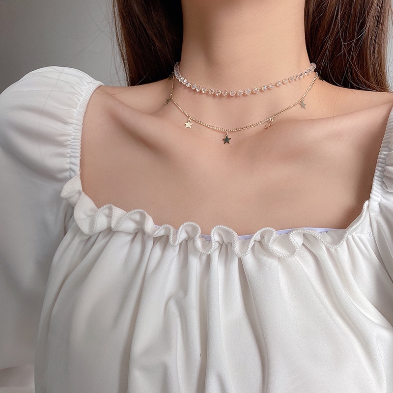 ❤zheting❤Vòng cổ Thép Titan Mặt Ngôi Sao Đính Đá Thời Trang Cho Nữ