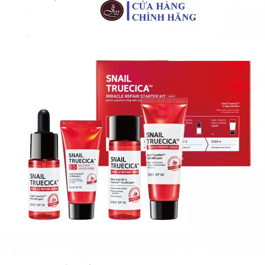 Bộ Kit 4 Món Phục Hồi Da Cải Thiện Sẹo Lõm Some By Mi Snail Truecica Miracle Repair Starter Kit