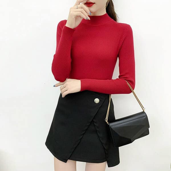 Áo body len tăm cổ 3 phân nữ - Thun tay dài dáng ôm, phông trơn sweater kiểu dáng hàn quốc SIÊU ĐẸP | BigBuy360 - bigbuy360.vn