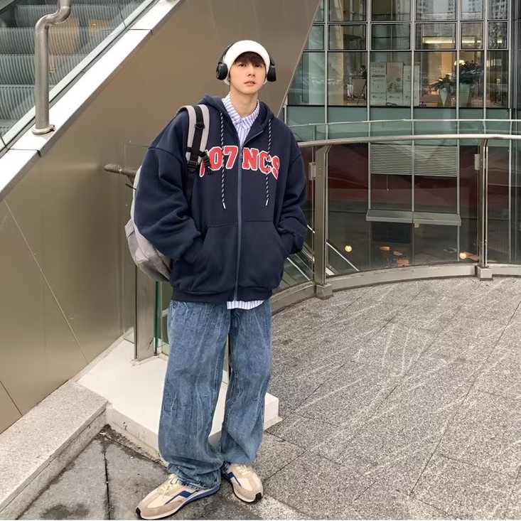 Áo Khoác hoodie Dáng Rộng Kiểu retro Mỹ Cá Tính Cho Nam