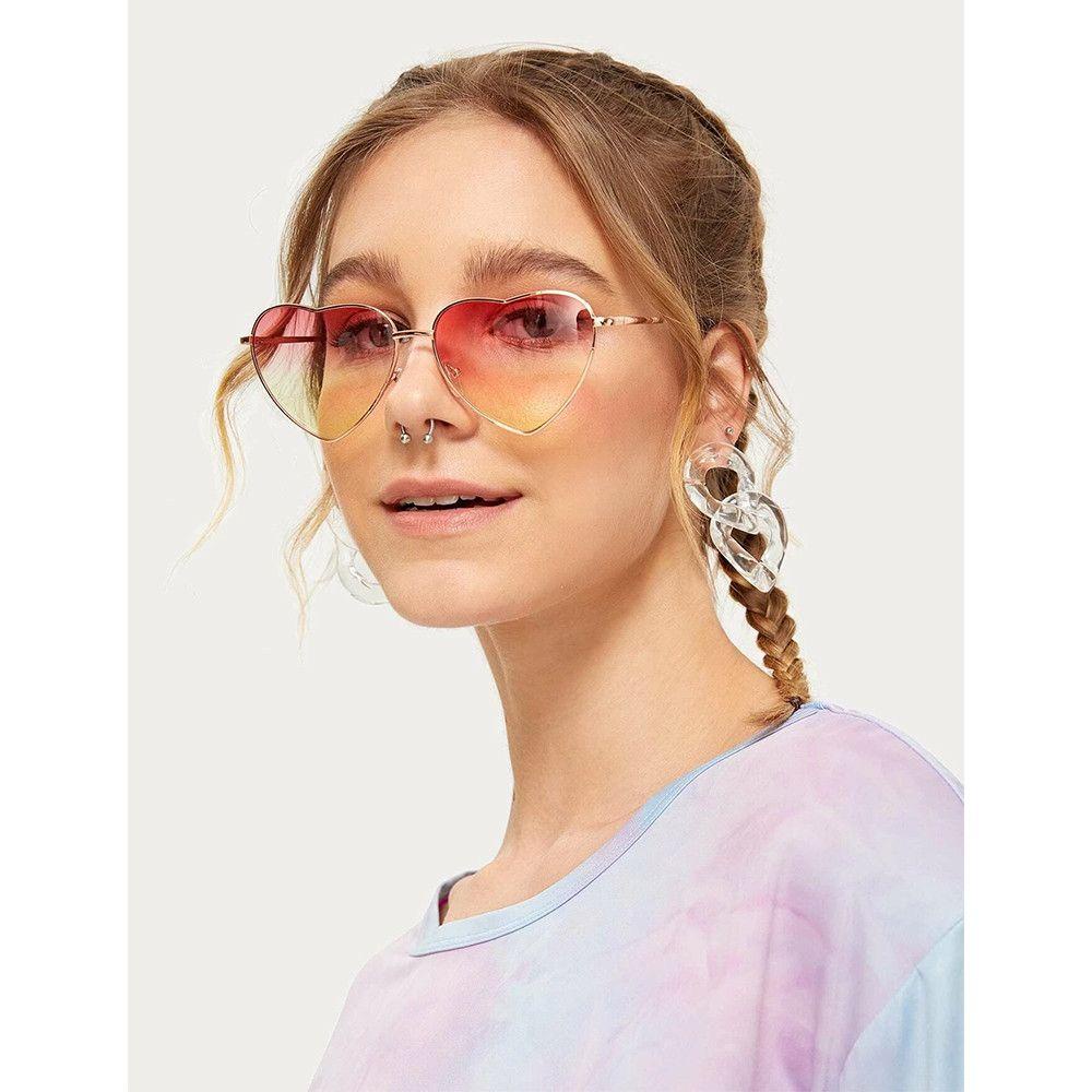 LAY Kính Mát Hình Trái Tim Gọng Kim Loại Phong Cách Vintage