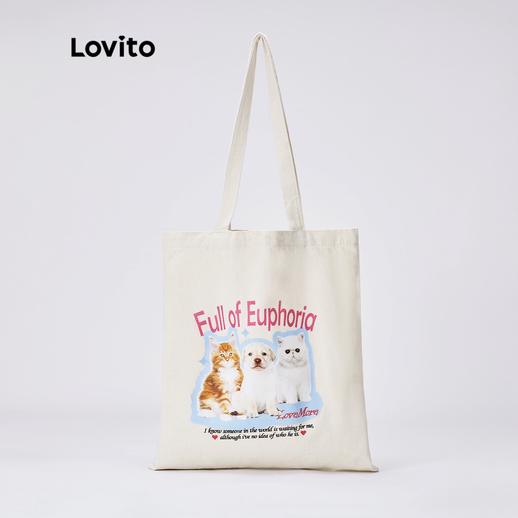 Túi tote đeo vai Lovito In đồ họa Vải canvas hỗn hợp cotton có trọng lượng nhẹ Bình thường L30BA11 (1/2/3/4/5)