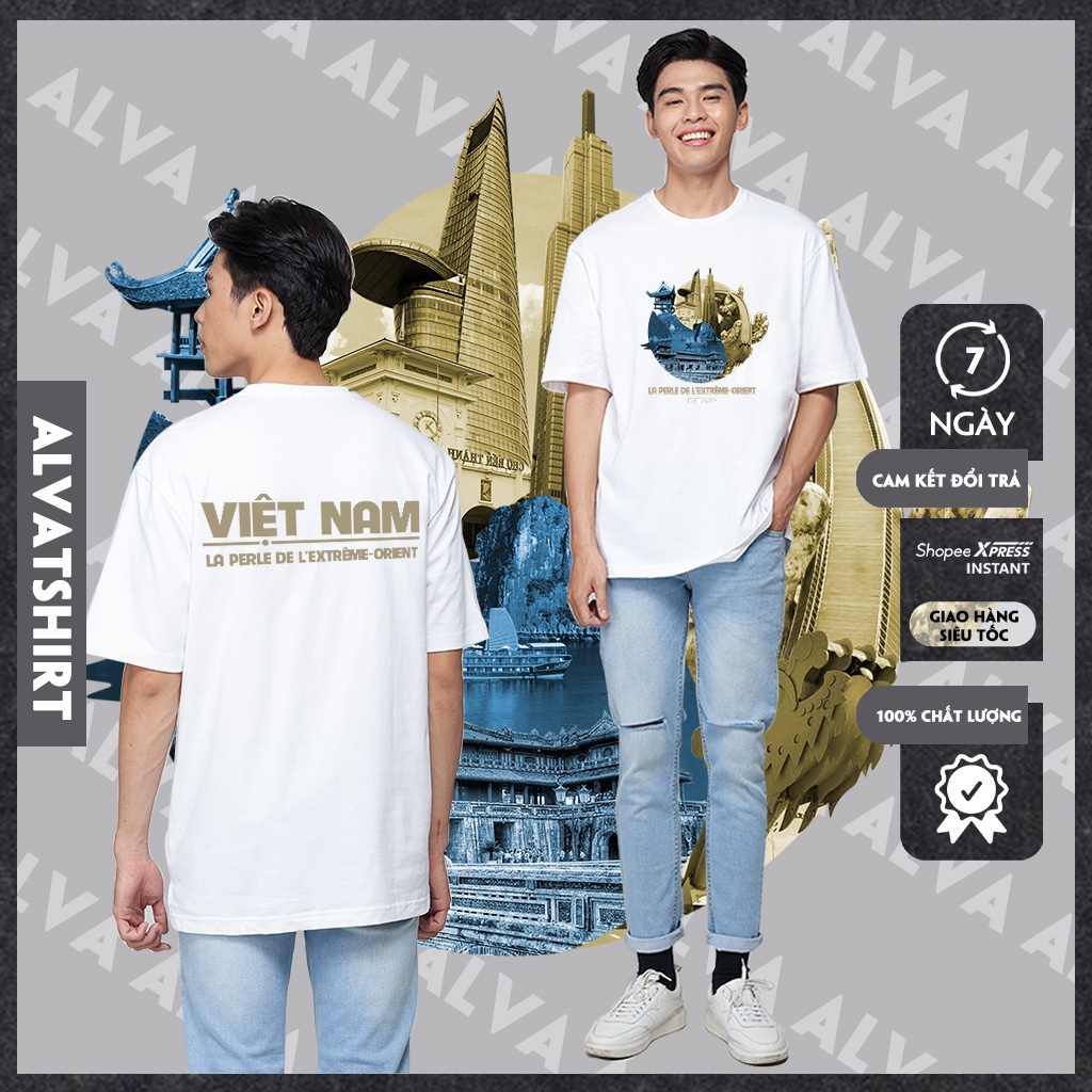 Áo Thun Việt Nam 3 Màu Trắng Đen Kem Việt Nam Oversize Unisex Độc Quyền tại Alvazone