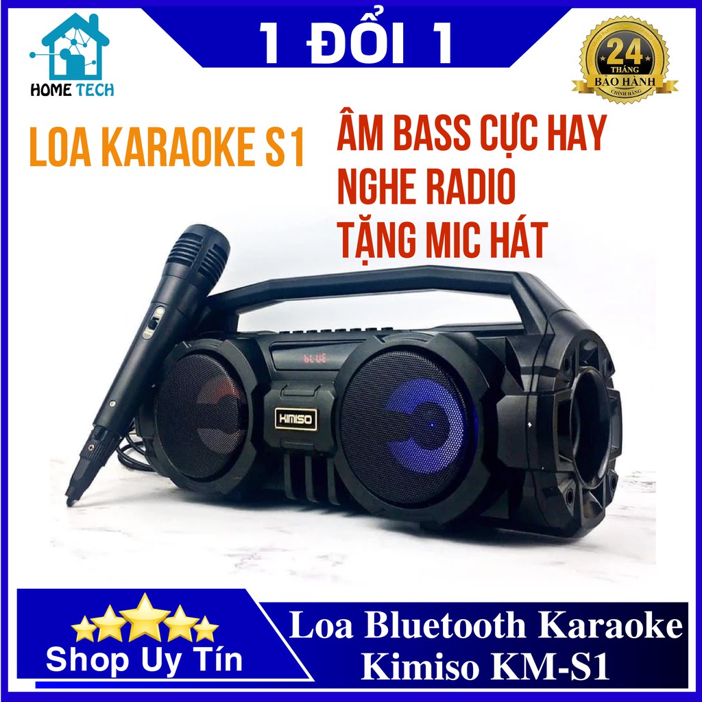 Loa Bluetooth Karaoke KIMISO KM-S1 Âm Bass Cực Hay, Hỗ Trợ Nghe Radio - Tặng kèm Mic hát Karaoke