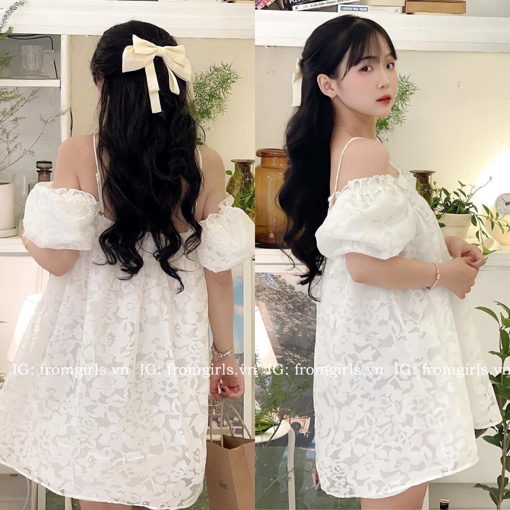 Váy yếm trễ vai, đầm trễ vai buộc dây yếm sexy dáng babydoll - V93