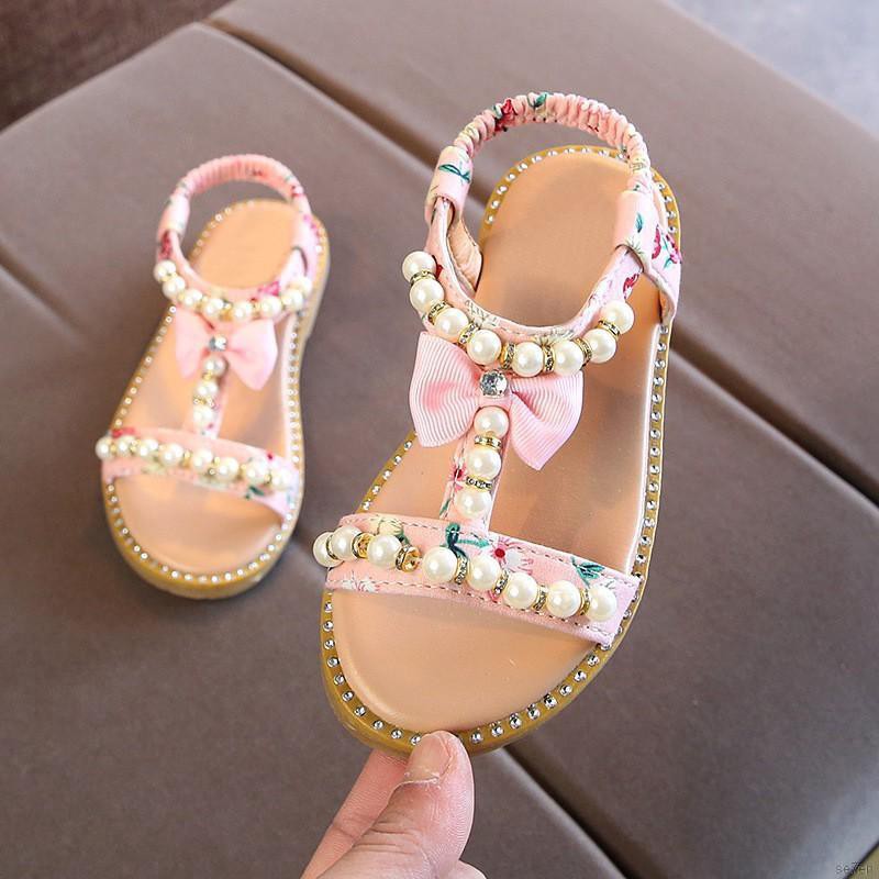 Giày sandal phong cách công chúa đính ngọc trai xinh xắn cho bé gái