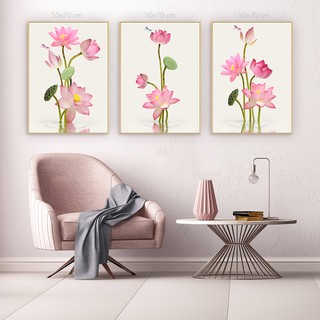 Bộ 3 Tranh Treo Tường Nghệ Thuật Canvas Hoa Sen KT 50 x 70 cm x 3 50 PC