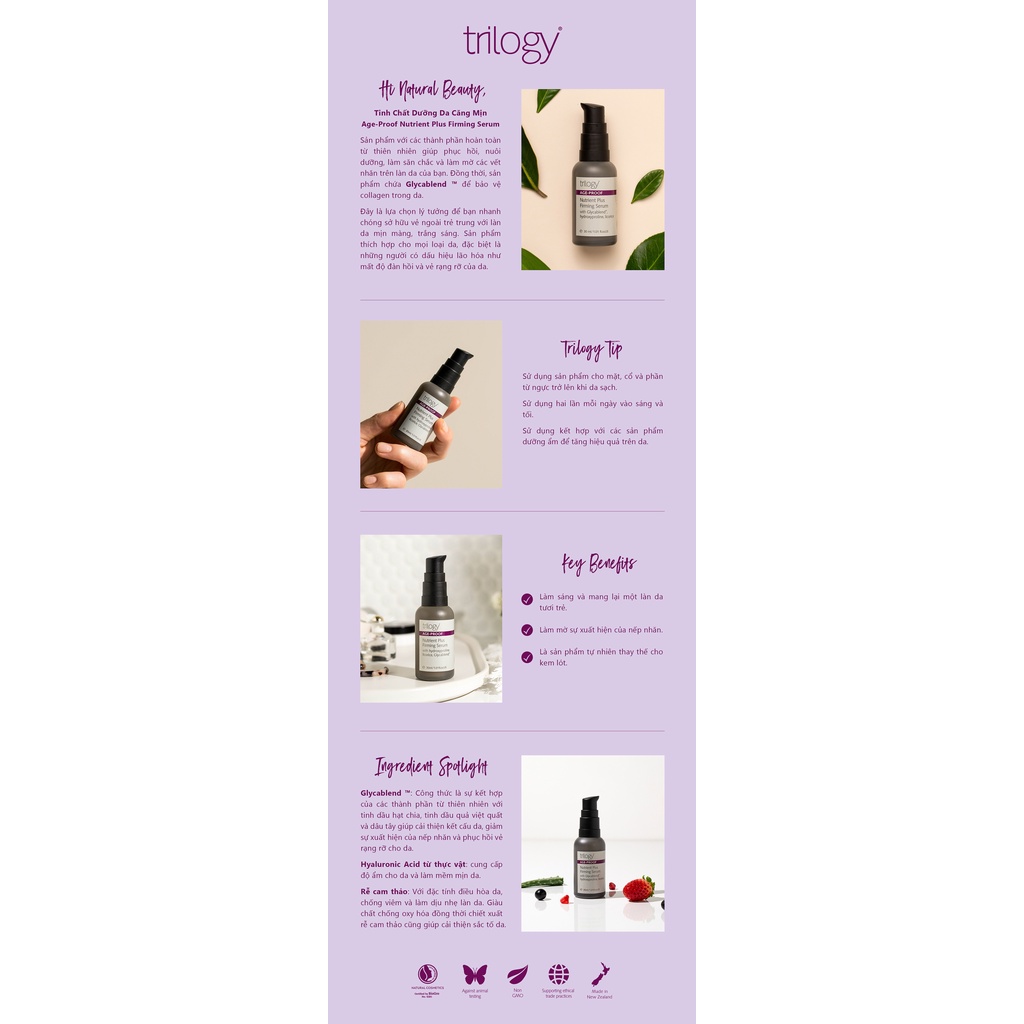 Tinh chất dưỡng da căng mịn Trilogy Age-Proof Nutrient Plus Firming Serum 30ml