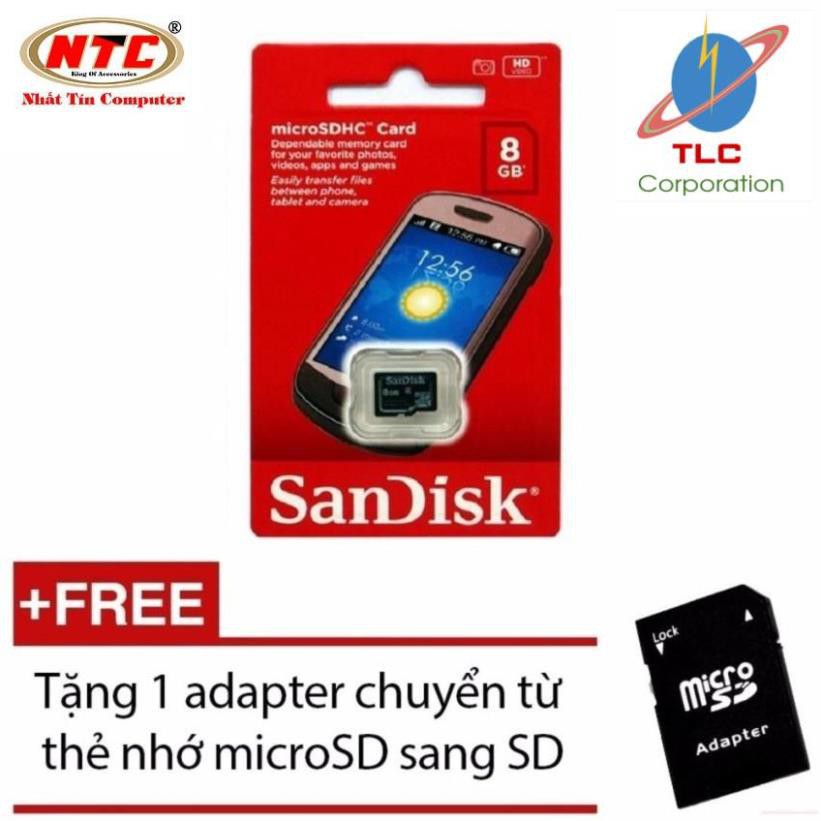 Thẻ nhớ MicroSDHC Sandisk 8GB Class 4 + Tặng 01 adapter microSD