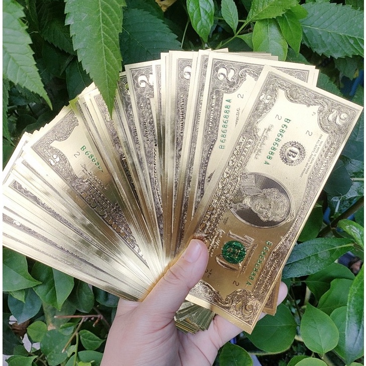 Tờ 2 USD Mạ Vàng Plastic May Mắn quà lưu niệm, phong thủy