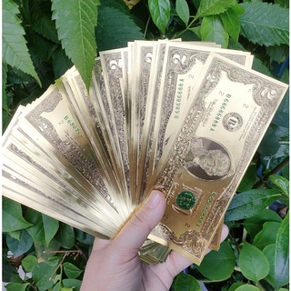 Tờ 2 USD Mạ Vàng Plastic May Mắn quà lưu niệm, phong thủy