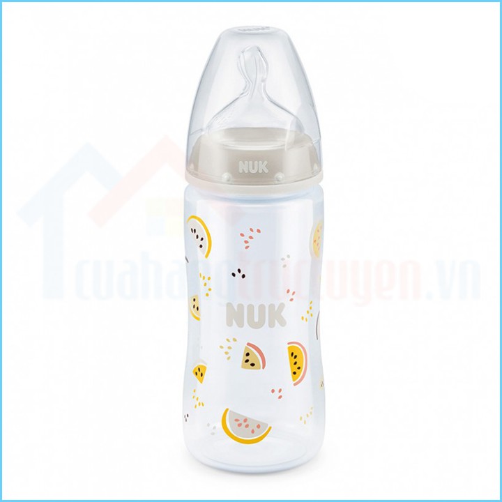 [CHÍNH HÃNG ĐỨC] Bình Sữa Cổ Rộng Nuk Nhựa PP 300Ml Núm Ti Silicone Dẹt Chỉnh Nha Premium Choice+ Cho Trẻ Dưới 6 Tháng