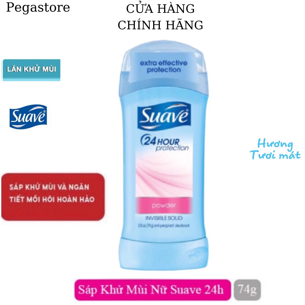 Lăn khử mùi nữ SUAVE Powder 24 giờ - Lăn nách nữ Mỹ - sáp lăn nách nữ màu xanh 74g