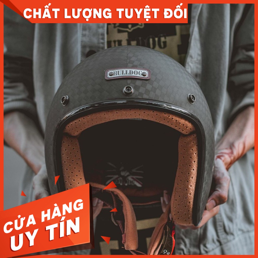 HOT MŨ BẢO HIỂM  3/4 BULLDOG HELI CARBON HÀNG CHÍNH HÃNG Bảo hành chính hãng