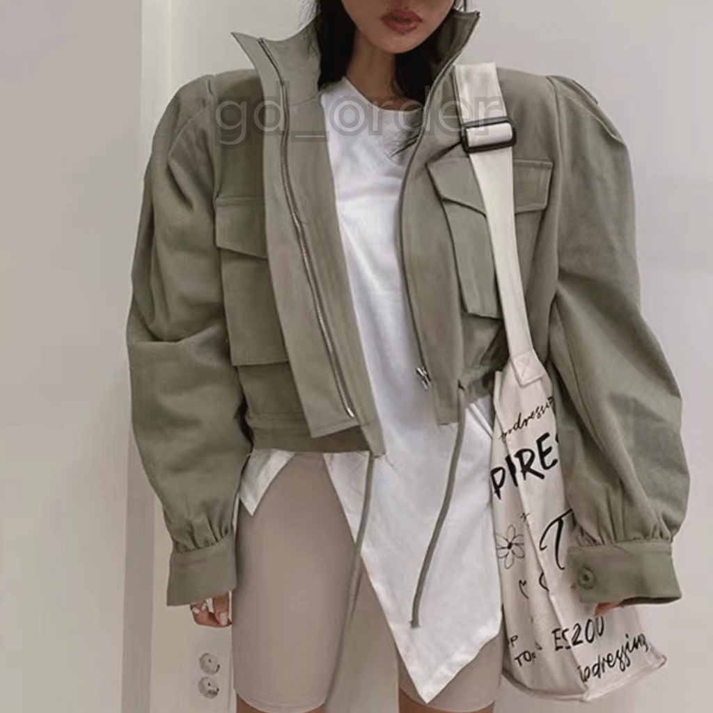 K24|Áo khoác nữ retro hàn quốc dáng ngắn croptop đẹp chất kaki cá tinh gd_order